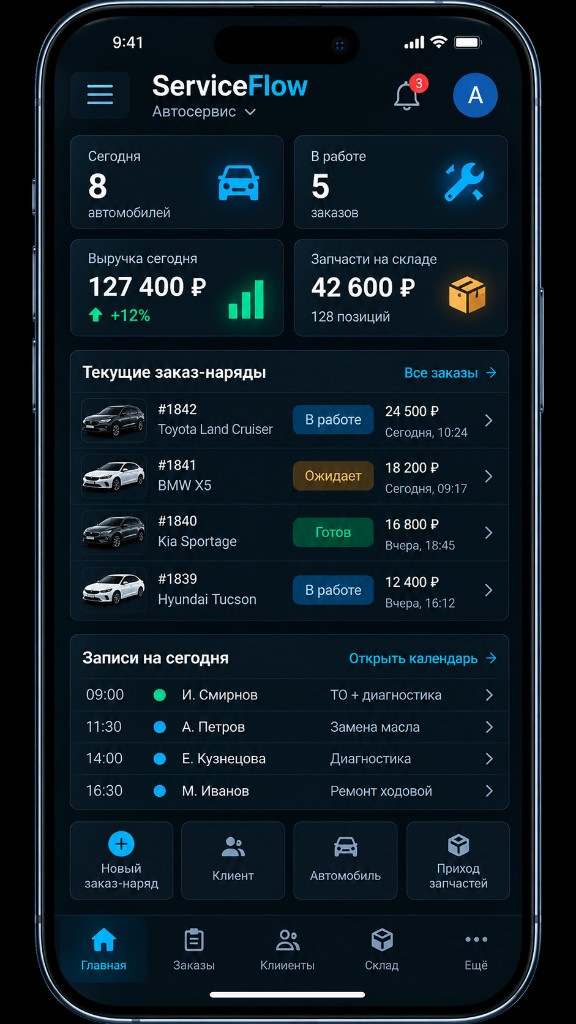 Концепт: Автосервис, мобильный экран 1
